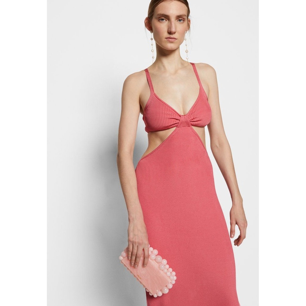 Cult Gaia Serita Pink Ribbed Knit Cutout Midi Dress Twist Front VNeck Bodycon Sm